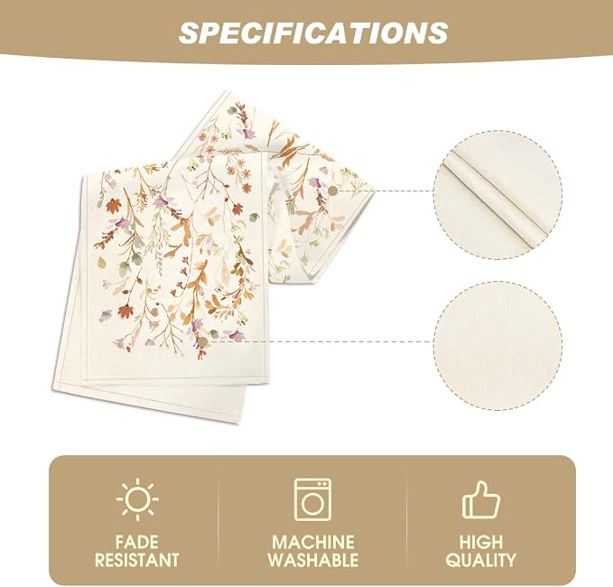 Artoid Mode 210 GSM Fall Table Runner 13x72 Inch Home Party Decor | Floral - Image 5