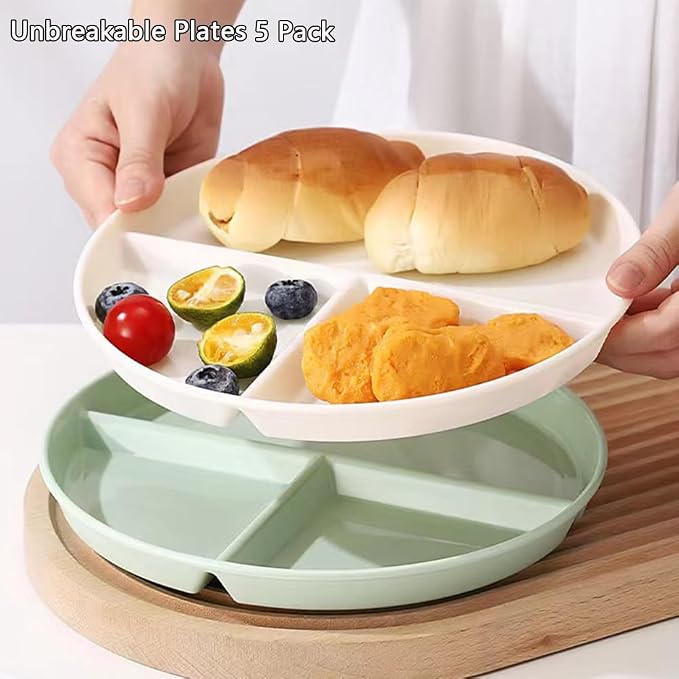 K Y KANGYUN 5-Piece Divided Dinner Plates, Wheat Straw, BPA Free - Image 3