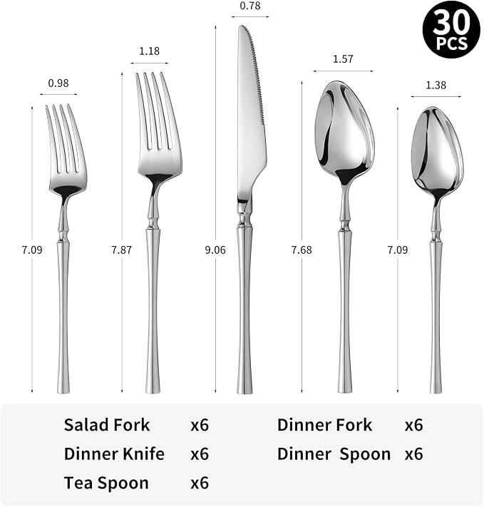 Lazycorner 30 Pcs Silverware Set Flatware Set 18/10 Stainless Steel Utensils - Image 2