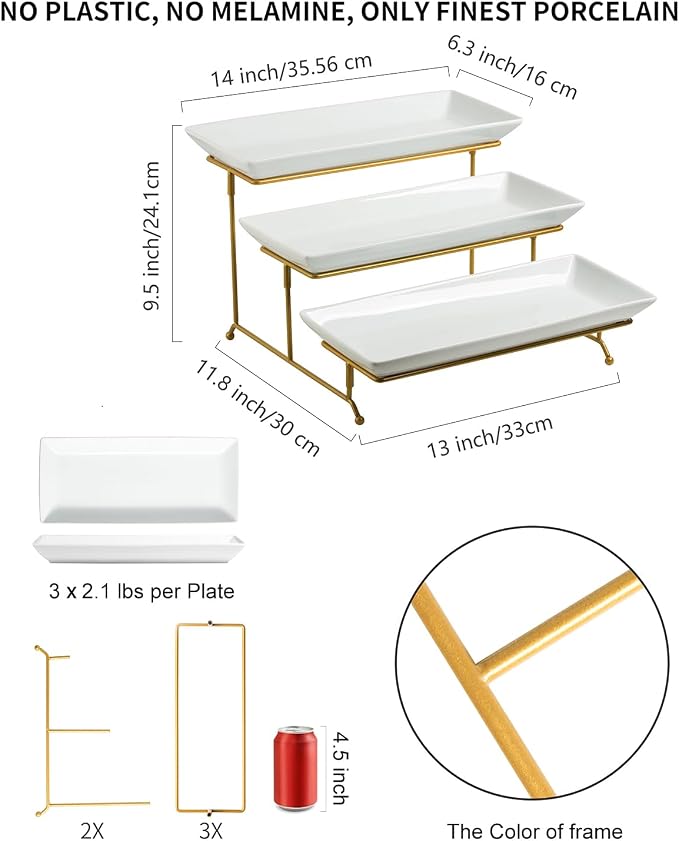 LAUCHUH Large 3 Tier Serving Stand Porcelain Tiered Serving Trays - Image 2