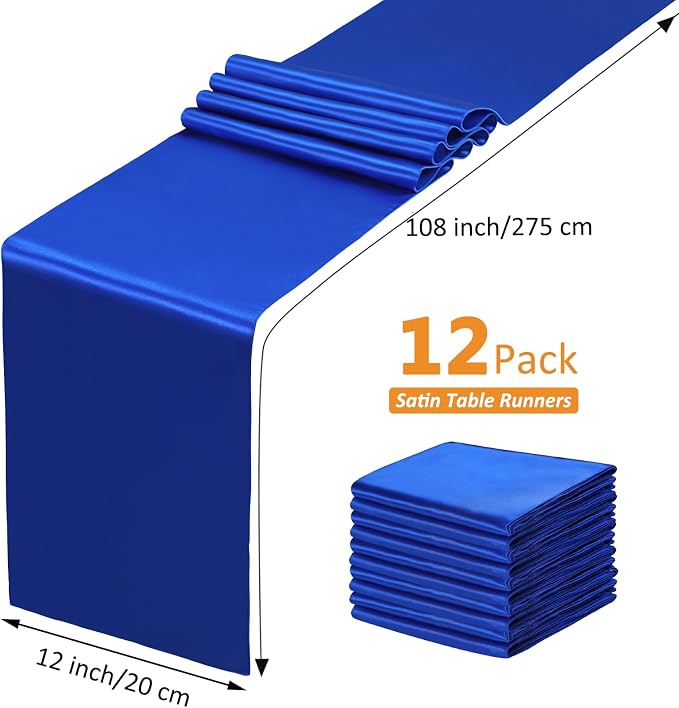 SiinvdaBZX 12 Pcs Royal Blue Satin Table Runner 12 x 108 inches Long | Bright - Image 4