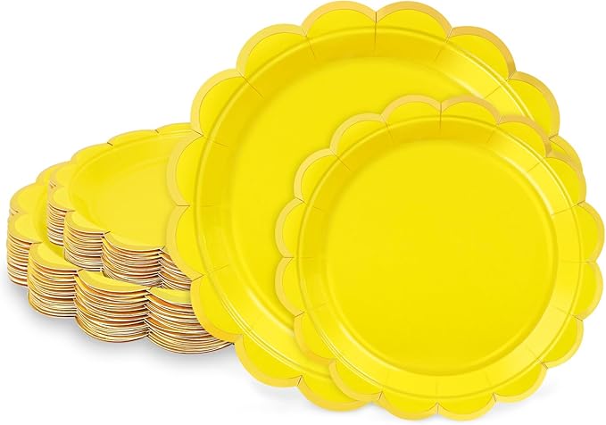 50 Pcs Yellow Paper Plates Disposable, Dessert Cake Plates, by LIKAJON