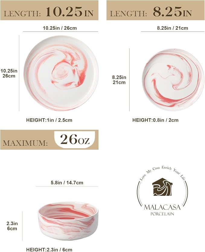 MALACASA 12 Pcs Porcelain Plates and Bowls Sets, Dinnerware Set - Image 2