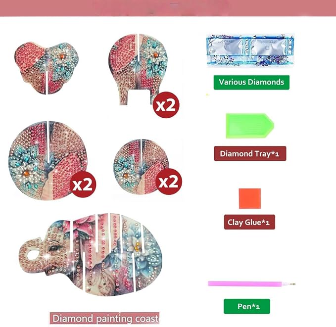 DDGYP Elephant Diamond Art Coasters, Acrylic Diamond Painting Coasters Kit | - Image 8
