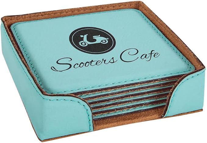 Custom Engraved Coasters | Personalized Leather Coaster | Set of 6 | Drink by AMERICAN+PERSONALIZED