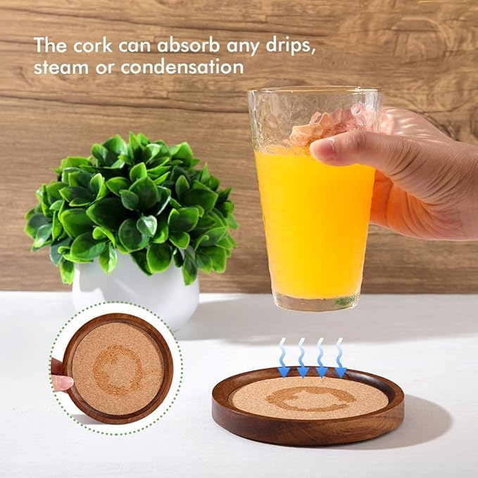 WLWNWFT Wood Cork Coasters for Drinks Absorbent - Image 2