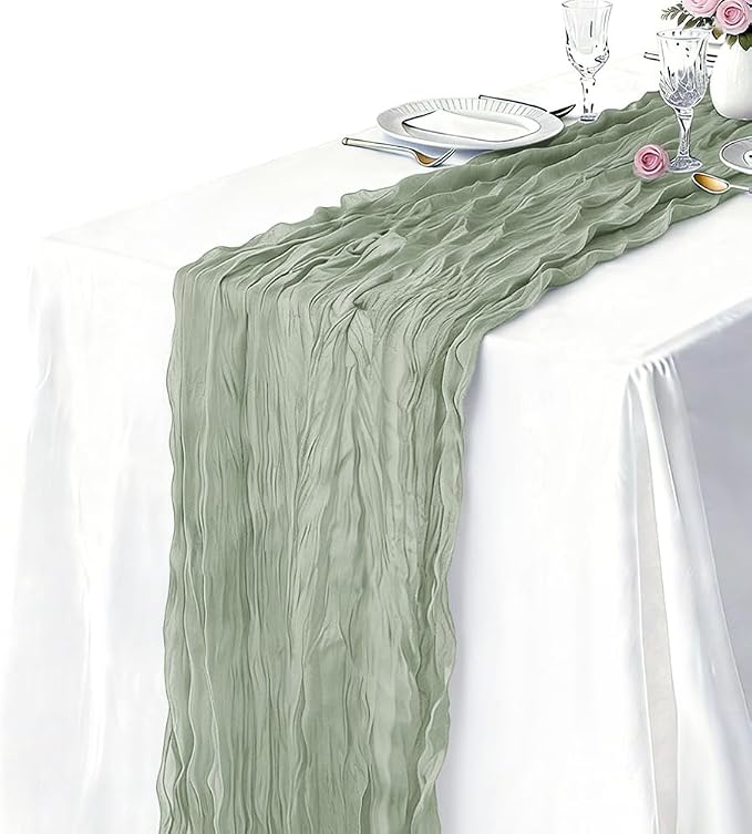 3 Pack Sage Green Cheesecloth Table Runner 21 x 120 Inch Boho Gauze Sheer Table - Image 2