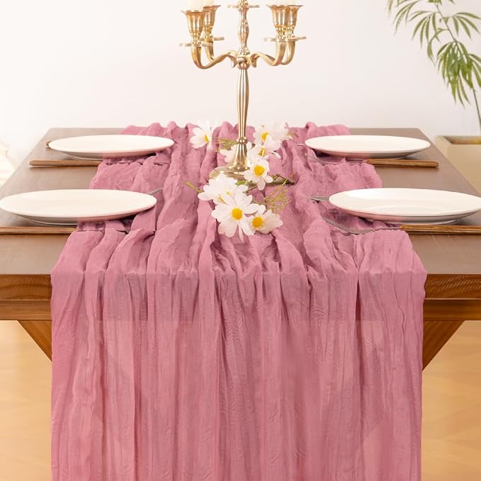 Cheesecloth Table Runner Summer Boho Wedding Birthday Party Home Decor | Mauve - Image 5