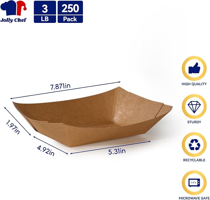 3lb Paper Food Trays, 250 Pack Disposable Boat, Extra Large Food Serving Holder - Image 2