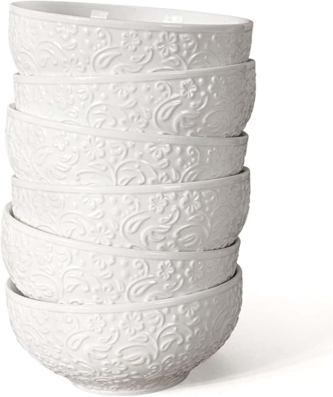 Ceramic Cereal Bowls 26 OZ, Embossment Soup Bowls by Artena