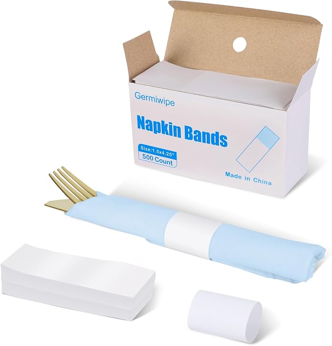 Germiwipe 500 Pcs Napkin Bands, Paper Napkin Rings Self-Adhesive, | Silverware by Germiwipe