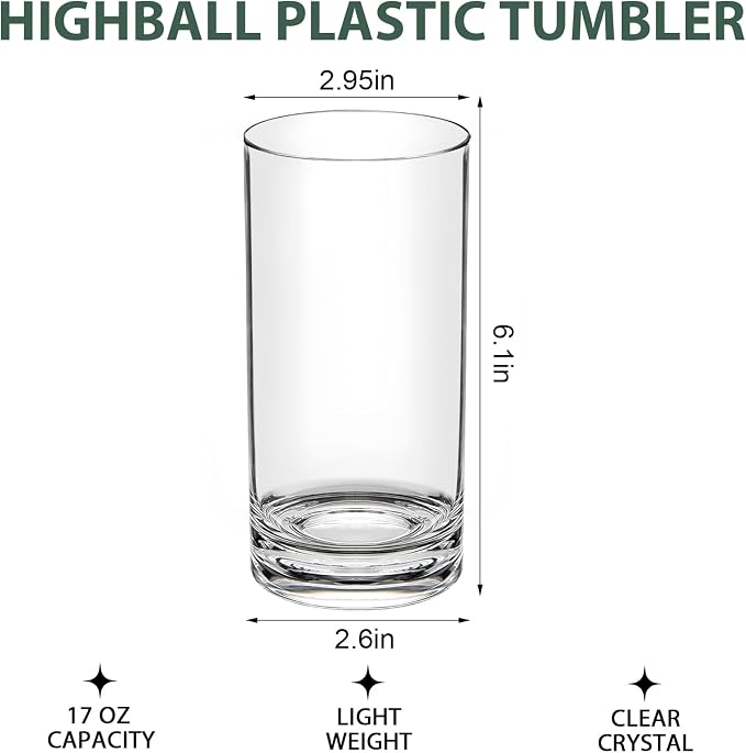 Shatterproof Plastic Drinking Glasses Set of 6, 17 Oz Clear Unbreakable Tumblers - Image 7
