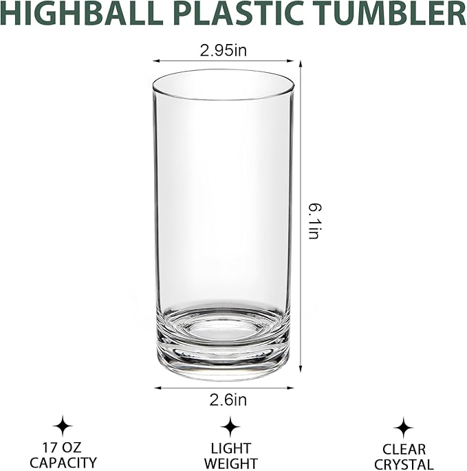 RLWY 17 Oz Acrylic Plastic Tumblers Set of 12, Shatterproof, Dishwasher-Safe - Image 6