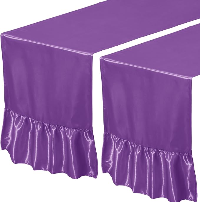 2 Pack Purple Satin Table Runner 12 x 72 Inch | Ruffle Design, Luxurious Dining - Image 7