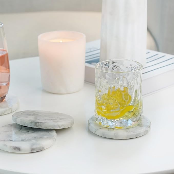 Marble Coaster Set of 4, Round White Coasters, Heat Resistant Coaster - Image 8
