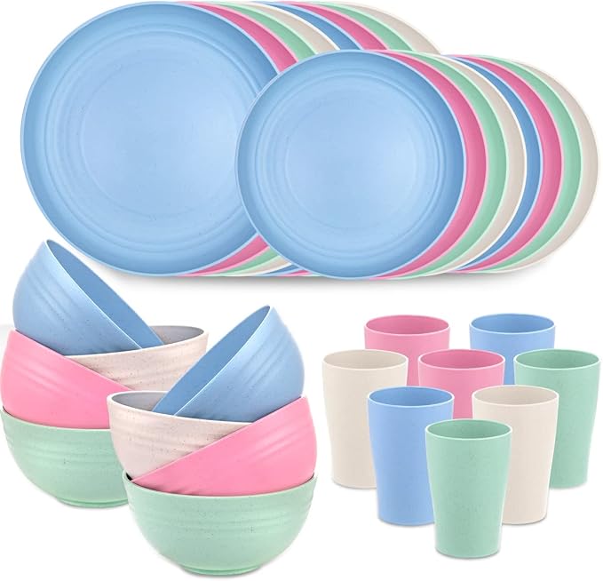 Wheat Straw Dinnerware, Wheat Straw Plates and Bowls Sets Dishwasher Safe by supernal