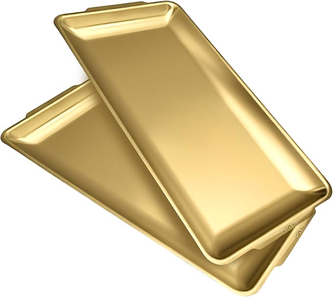 2Pcs 304 Stainless Steel Food Serving Trays, 12.6" Rectangular Gold Platters by Aynaxcol
