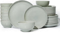24 Piece Dinnerware Set for 8, Santorini Mist Terracotta Plates and Bowls Sets by Pokini