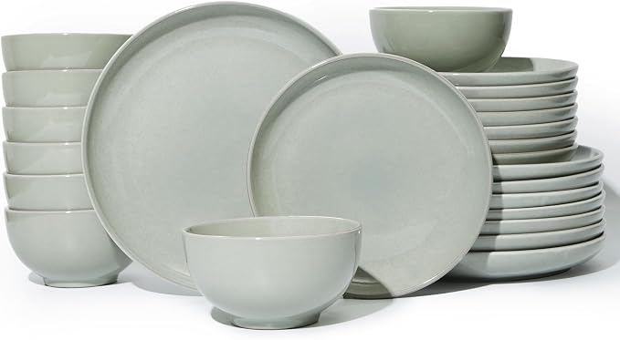 24 Piece Dinnerware Set for 8, Santorini Mist Terracotta Plates and Bowls Sets by Pokini