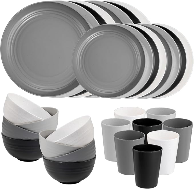 32pcs Multicolor Reusable Wheat Straw Dinnerware Sets by supernal