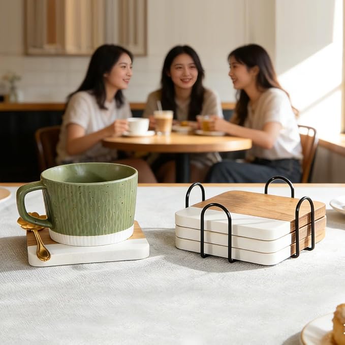 Acacia Wood Marble Coasters for Drinks - Image 7