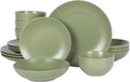 Gibson Home Queenslane 16-Piece Matte Green Stoneware Dinnerware Set – Double by GibsonHomewares