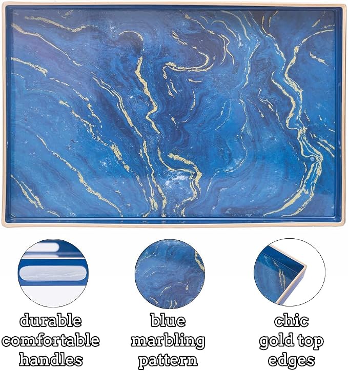 Blue Decorative Tray, Plastic Rectangle Serving Tray - Image 4