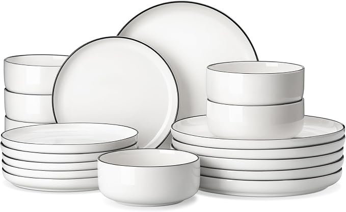 MALACASA 18 Pcs Porcelain Plates and Bowls Sets, Dinnerware Set by MALACASA