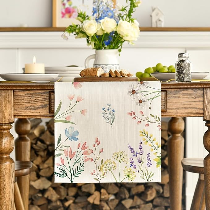 Artoid Mode Flowers Summer Table Runner, Seasonal Spring Fall Kitchen Dining - Image 2