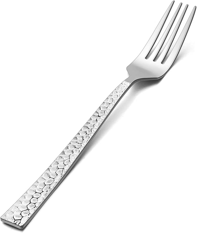 Salad Forks Set of 6, E-far 6.7 Inch Stainless Steel Hammered Dessert Forks by E-far