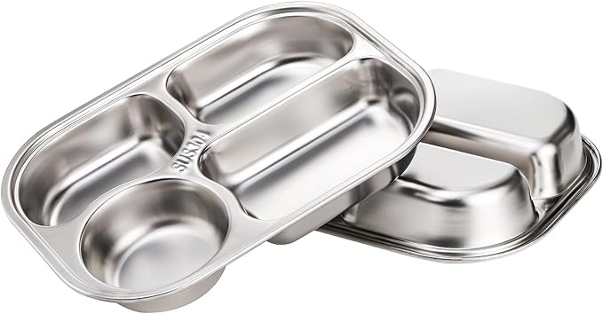 4 Pack 18/10 Stainless Steel Divided Plate, Small Child Plate - Image 4