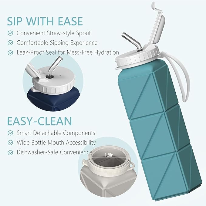 BEAUTAIL Collapsible Water Bottles 21oz/610mL, Silicone Travel Water Bottle | - Image 5