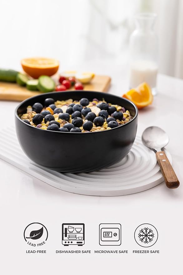 AmorArc Stoneware Cereal Bowls for Kitchen, 28oz Large Ceramic Soup Bowls Set - Image 5