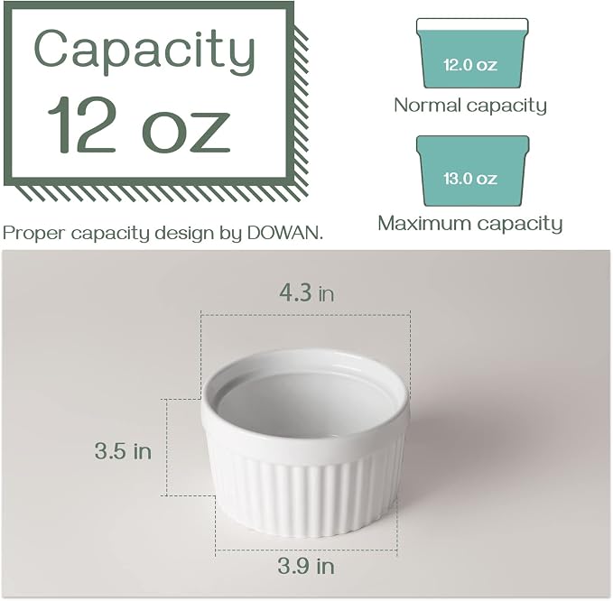 DOWAN Ramekins 12 oz Oven Safe, Creme Brulee Ramekin Souffle Dishes - Image 2
