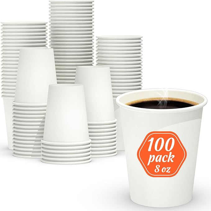 Dealusy 100 Count 8 oz Coffee Cups, Leak-Free Food Safe Paper Cups 8 oz by Dealusy