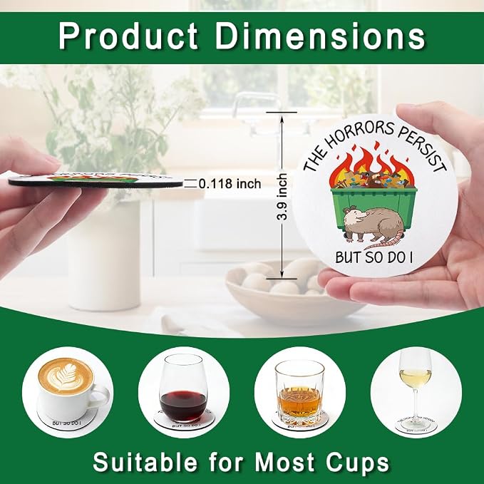 The Horrors Persist But So Do I Drink Cup Holder Coaster Set of 2, Funny - Image 2