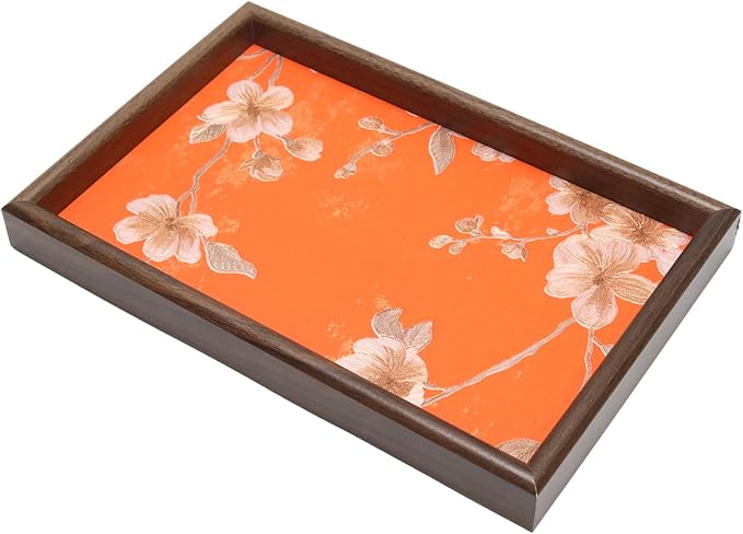 Wooden Valet Tray with Floral Base by Unknown