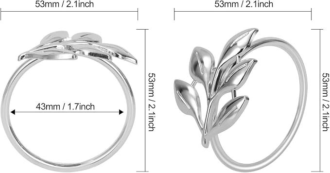 KPOSIYA Set of 20 Leaf Napkin Rings Metal Silver Napkin Holder Table Napkin - Image 6