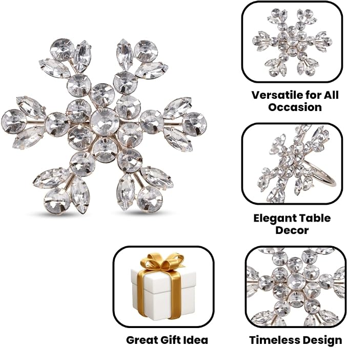 Lightnpro Snowflake Design Plastic Stone Beaded Napkin Rings Set of 6 - Image 3