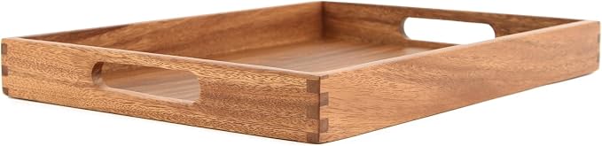 17 x 12 Inch Acacia Wood Serving Tray, Decorative Serving Platter - Image 8