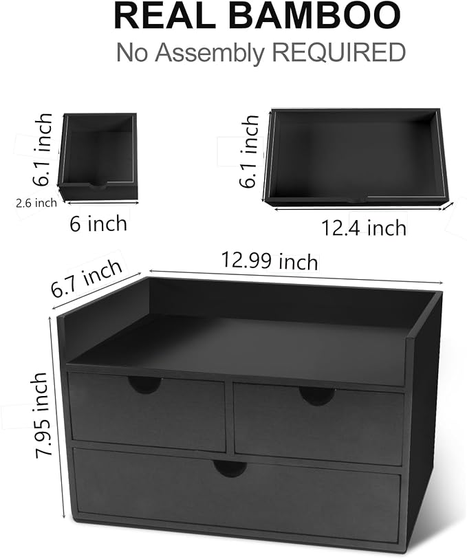 Charmewooden Bamboo Desk Organizer 3 Drawer - Image 3