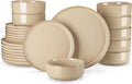 vancasso PLAYA Ceramic Plates and Bowls Sets, 24 Pieces Brown Dinnerware Sets by vancasso