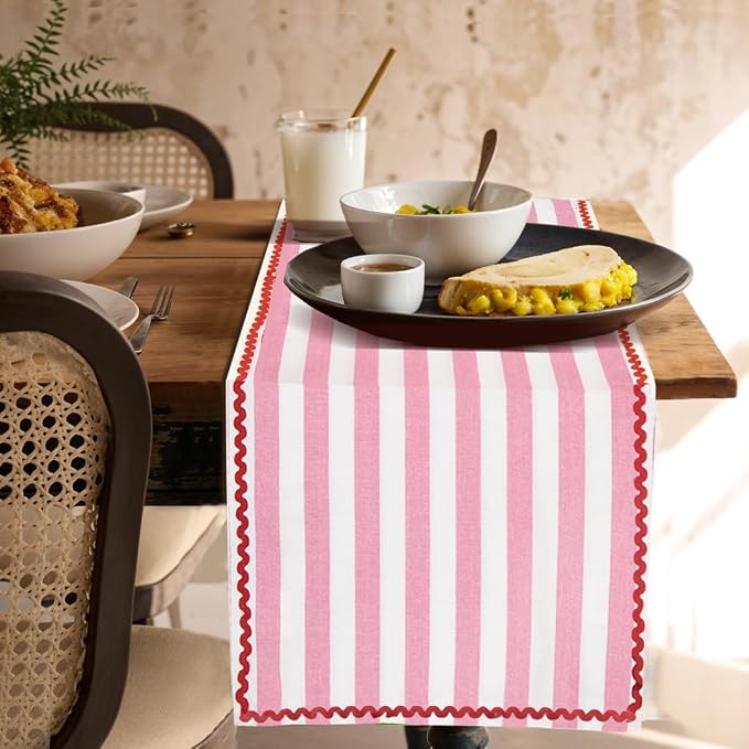 Folkulture Table Runner 108 inches Long | 100% Cotton, Machine Washable Pink & - Image 3