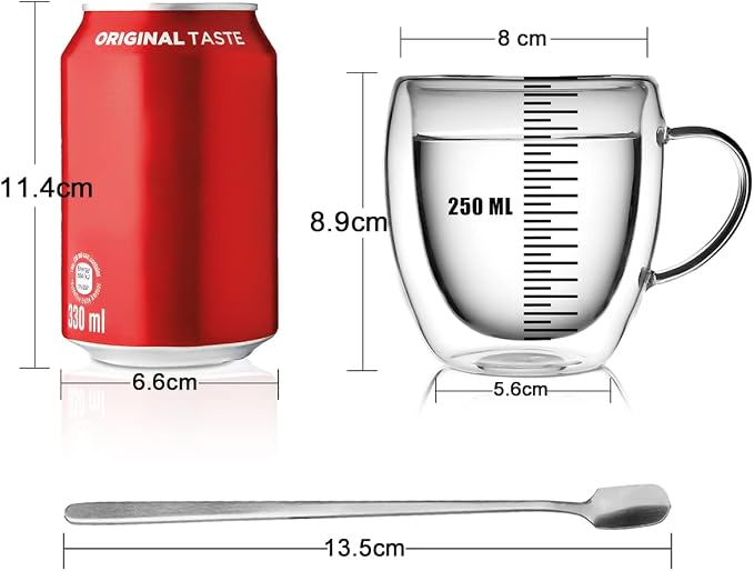 LIBWYS 2 Pack Double Walled Coffee Cups Glasses Mug, 8.5oz Borosilicate | - Image 4