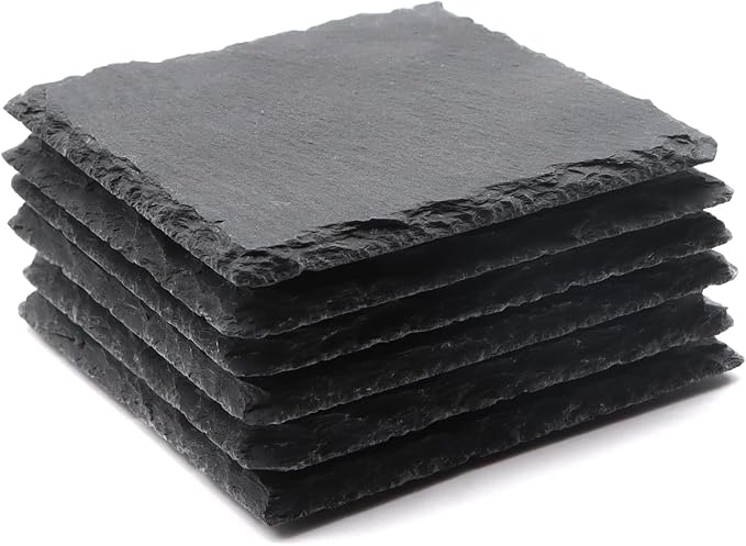 VIBRATITE 6 Pack 4 Inch Square Black Slate Drink Coasters | Laser Engraving by VIBRATITE