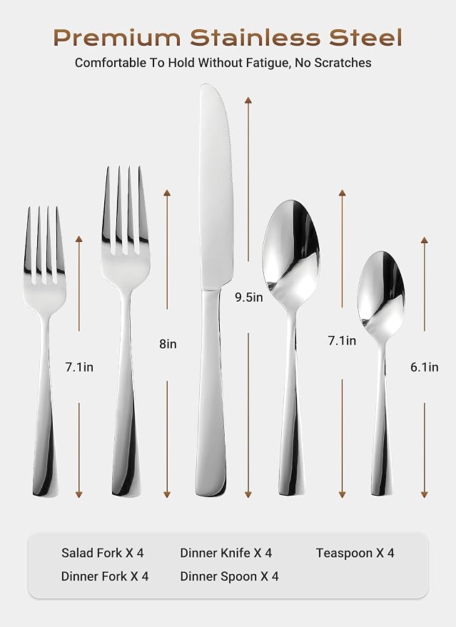20-Piece Flatware Sets, Durable Stainless Steel Tableware in Ergonomic Design - Image 8