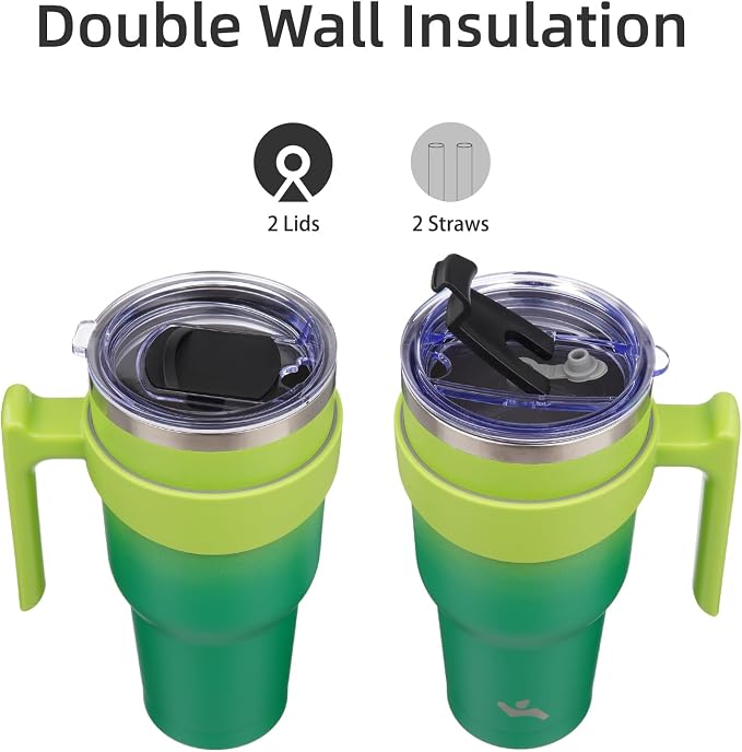 Konokyo 40 oz Tumbler with Handle and Straw, Insulated Travel Mug | Matcha - Image 3