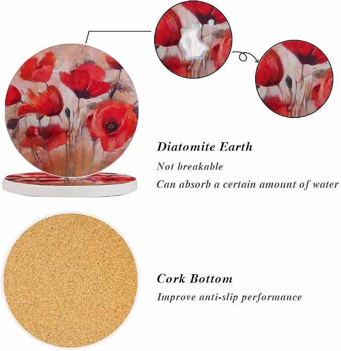 oFloral Red Poppy Flower Coasters - Image 4
