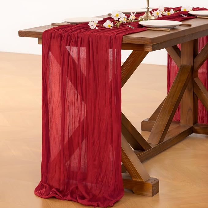Cheesecloth Table Runner Summer Boho Wedding Birthday Party Home Decor | Red - Image 2