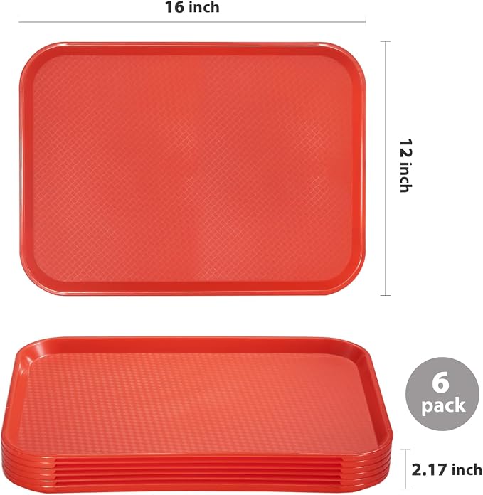 6 Pack Plastic Serving Trays, 12x16 Inch Red Cafeteria Lunch Trays | Red - Image 2